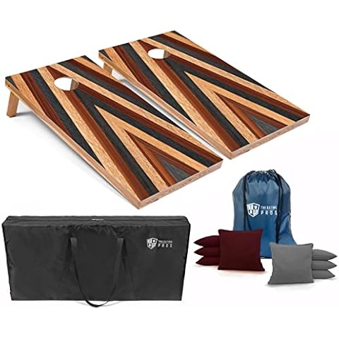 Tailgating Pros Cornhole Boards - 4' x 2' Wooden Pattern Cornhole Game w/Built-in Multicolored LEDs, Carrying Case, & Set of 8 Corn Hole Bags w/Tote Cover