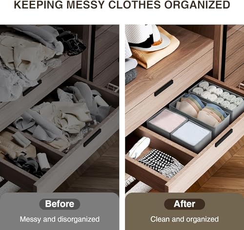 Image of FLYNGO Non-Woven Foldable Drawer Organizer Clothes Organiser For Wardrobe, Closet Cubes Storage Box Socks, Bra, Tie, And Scarves, Set Of 4 (Greyclothing)