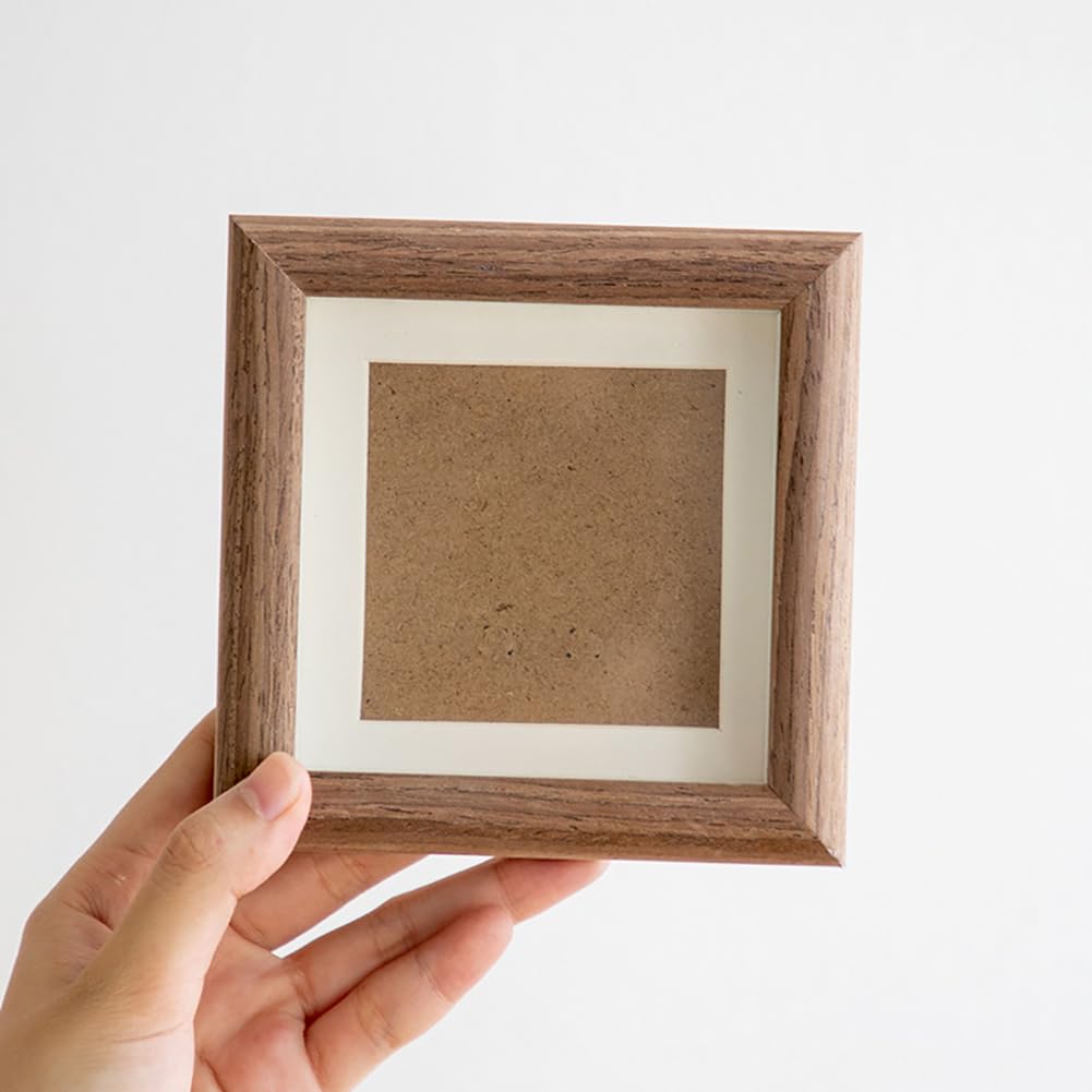 FSSTUD 4 x 4 Inch Small Wooden Shadow Box Frame Square Wood Picture Frame with Mat Desktop Photo Display Case Tiny Painting Frames Tabletop Memorabilia Display Frames for Pins Medals Brown - Image 4