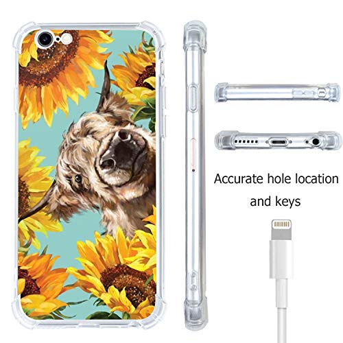For Highland Cow Sunflower Iphone Se(2022/2020)/8/7 Case, Western Cow Farm Animal Iphone Case For Boys Girls, Farm Animal Western Cowgirl Cowboy Retro Howdy Boho Gifts Case For Boys Men Iphone #TOP6