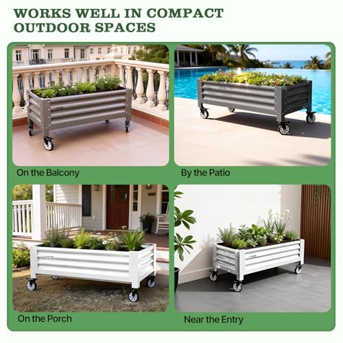 Image of Anleolife Low-Profile Elevated Raised Garden Bed, Antique White