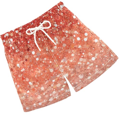 Pigsaly Boys Swim Trunks Red Orange Glitter Coral Peach Gradient Flashing Boys Board Shorts Swimsuit Swimwear XS