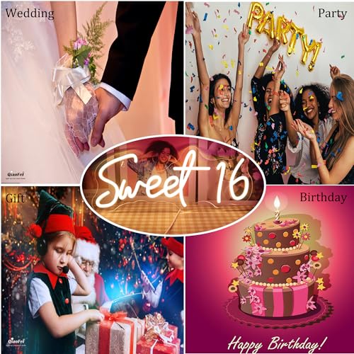 QiaoFei Led Sweet 16 Neon Sign Letters USB Powered with Dimmer Switch Neon Lights for Girls Room Home Art Wall Decor 16th Birthday Party Window Living Room Decor Birthday Gift for Teens (Warm white) - Afbeelding 5