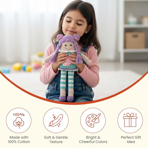 Image of Happy Thread Handmade Crochet Doll - Purple Pie | Amigurumi Toys for Girls & Boys | Soft Doll for Kids | Ideal Crochet Soft Toys for Gifting & Nursery Decor, Eco-Friendly, BIS Certified (100% Cotton)