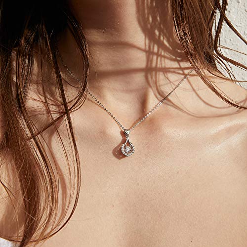 Love Heart Necklace Cubic Zirconia Necklace For Women Teardrop Necklace Sterling Silver Necklace For Women Cz Diamond Necklace Pendant For Mother, Girlfriend Dancing Diamond Necklace Han Han #TOP2