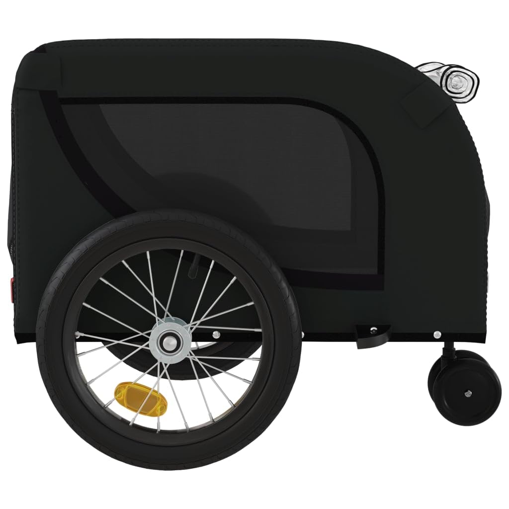 Homgoday Remolque de bicicleta para mascotas, tela Oxford negra y hierro, remolque de bicicleta para perro, carrito de mascotas con bandera de seguridad para bicicleta, carro de bicicleta para