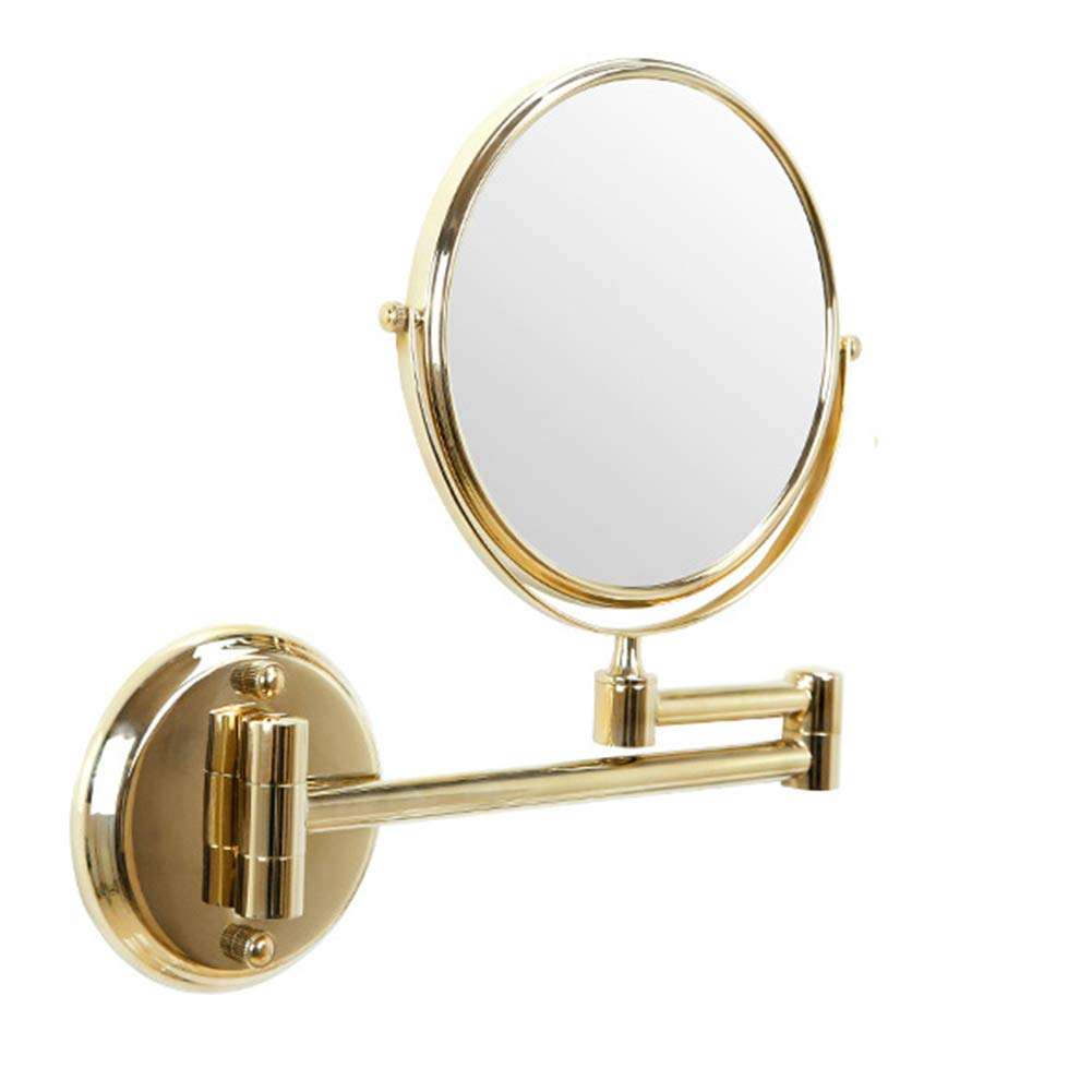 Espejo de maquillaje Montaje en pared, Espejo de baño de Doble Cara extensible giratorio de 360° Normal + Espejo de Aumento 3X Espejo de belleza plegable de Forma Redonda,Black_8inch 3X (Gol
