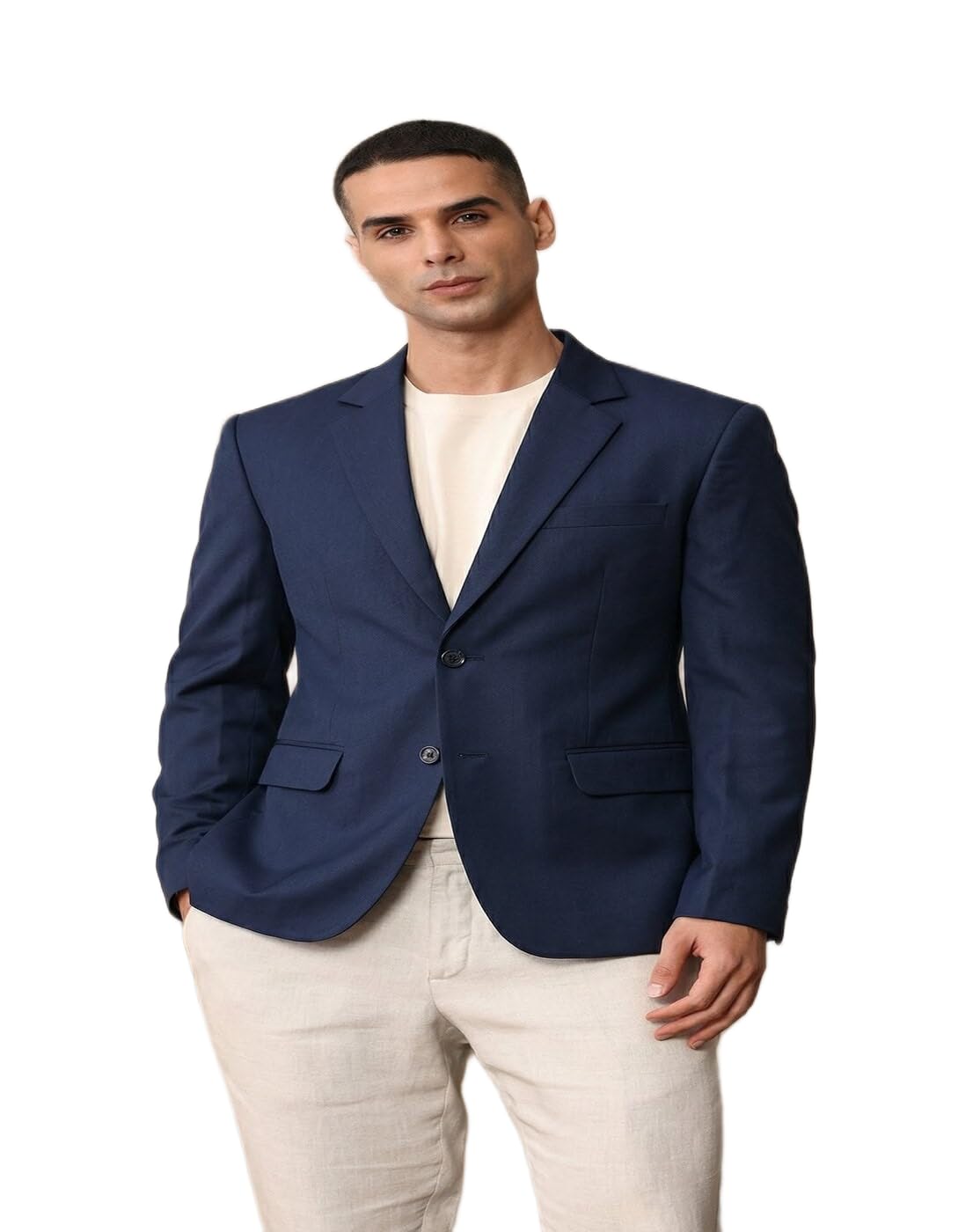 perfect productions Men's Navy Blue Blazer, Single-Breasted Formal Suit Jacket with Notch Lapel and Pocket Square 3-picture-42