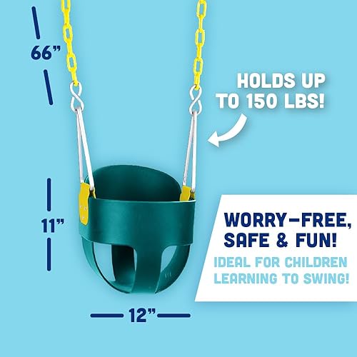 Miniatura 6 de Original High Back Full Bucket Toddler Swing Seat with Plastic Coated Chains and Carabiners for Easy Install - Green - Squirrel Products Verde