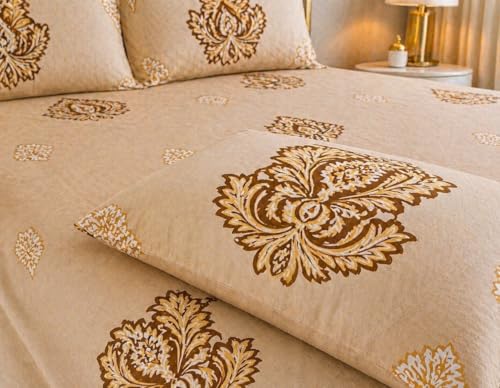 Image of Castiqa Elastic Fitted Supersoft Premium Polycotton 200TC King Size Bedsheets with 2 Pillow Covers (Fits Upto Mattress of 8Inches) (Beige, Full 72x78x8Inch)