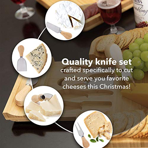 Bamboo Cheese Board and Knife Set - Wood Charcuterie Board Set - Serving Meat & Cheese Board with Slide-Out Drawer for Cutlery - 4 Stainless Steel Knives and Server - Thumbnail 7