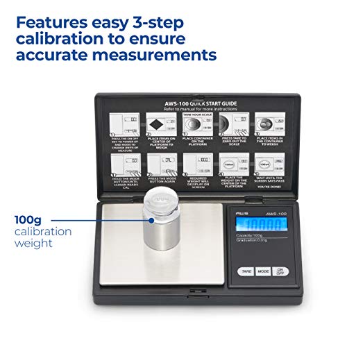 American Weigh Scales Aws Series Digital Pocket Weight Scale 100G X 0.01G, (Black), Aws-100-Cal - Calibration Weight Included #TOP4