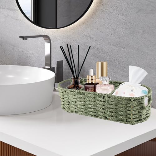 Gzsekken Toilet Roll Basket Woven 3 Compartments Wicker Basket for Toilet Tank Top, Bathroom Storage Baskets with Handle, Decorative Bathroom Organiser and Toiletries Organiser for Bedroom - Cosy Home Interiors Gzsekken Toilet Roll Basket Woven 3 Compartments Wicker Basket for Toilet Tank Top, Bathroom Storage Baskets with Handle, Decorative Bathroom Organiser and Toiletries Organiser for Bedroom - Image 5