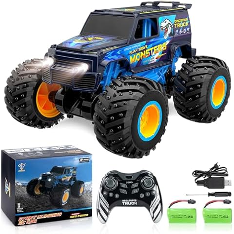 4WD Remote Control Truck,1:10 Scale RC Car Truck Toys Monster Truck Cars,360° Spin Electric Vehicle with with 2 Batteries,Off-Road 3 Speed Motors RC Truck Gifts Presents for Boys/Girls Ages 6+ Cover