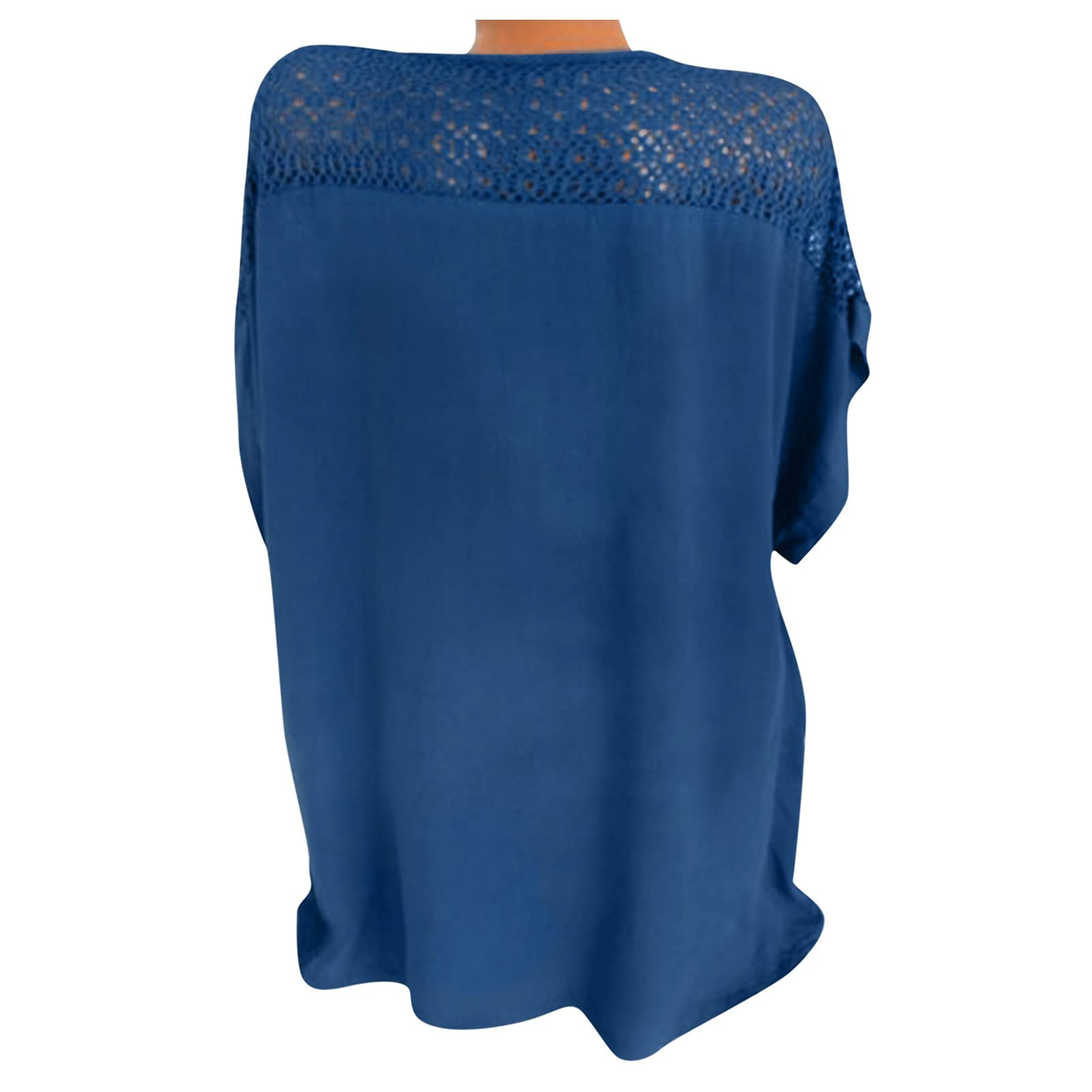 T-Shirts à Manches Courtes Femme Col en V- Haut Femme Ete Creuse Brodé Confortable Respirante Chauve-Souris Classiques Casual Chic Élégants Sexy Polyvalent Ample Top Style Tempérament Pas Cher