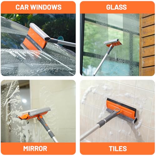 Image of eazer Professional Window Squeegee, 2-in-1 Rotatable Squeegee for Window Cleaning Kit, Window Cleaner Tool, Window Washing Equipment Kit with Extension Pole (20''-30'') for Shower /Windshield