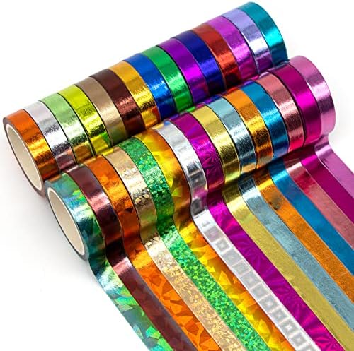 30 Rolls Washi Tape,Multi-Colored & Gold Metallic Washi Masking Tape - 8mm x 4m Rainbow Paper Tape for DIY Crafts (Mix)