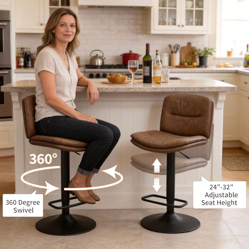 Image of FIRAVOE Swivel Bar Stools Set of 4, Adjustable Faux Leather Bar Chairs