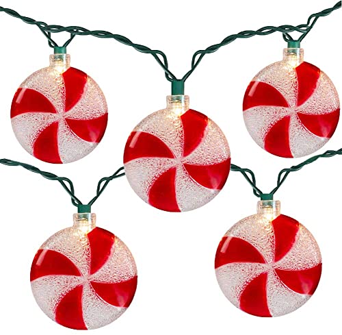 Romasaty Candy String Lights, 8.5Ft Sugar Peppermints Candy Lights with 10 Bulbs for Outdoor & Indoor Christmas Party Tree Decoration Lights