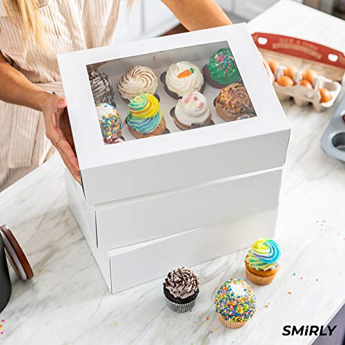 image for SMIRLY Bakery Cupcake Boxes and Cake Carrier: 12 Treat Holder Storage 