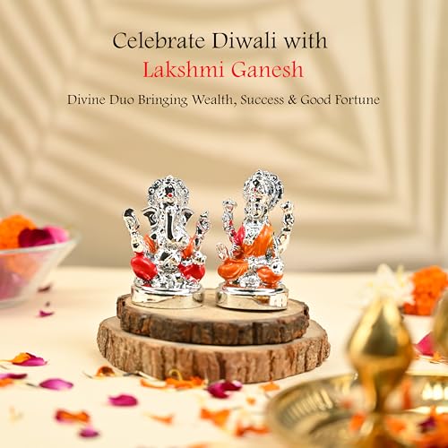 Image of ZAICUS Laxmi Ganesh Idol Set - Divine Lakshmi Ganesha Murti for Home Mandir, Office, Puja & Diwali Gift - Silver