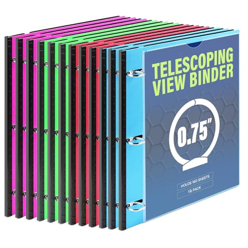 Image of WOT I 12-Pack Telescoping 3 Ring Binder(0.75 inch), Expandable Flexible Binder - Patented Design for Easy Portability, Holds 8.5 inchx11 inch Paper, 4 Bright Colors, Perfect for School, Office&Home Organization