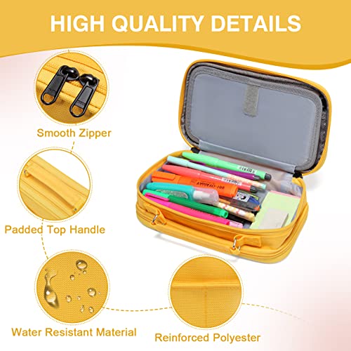 Vaschy Pencil Case, Large Pencil Pouch With Compartments For Middle School,Work,Office Pen Organizer Holder School Supply Yellow #TOP3