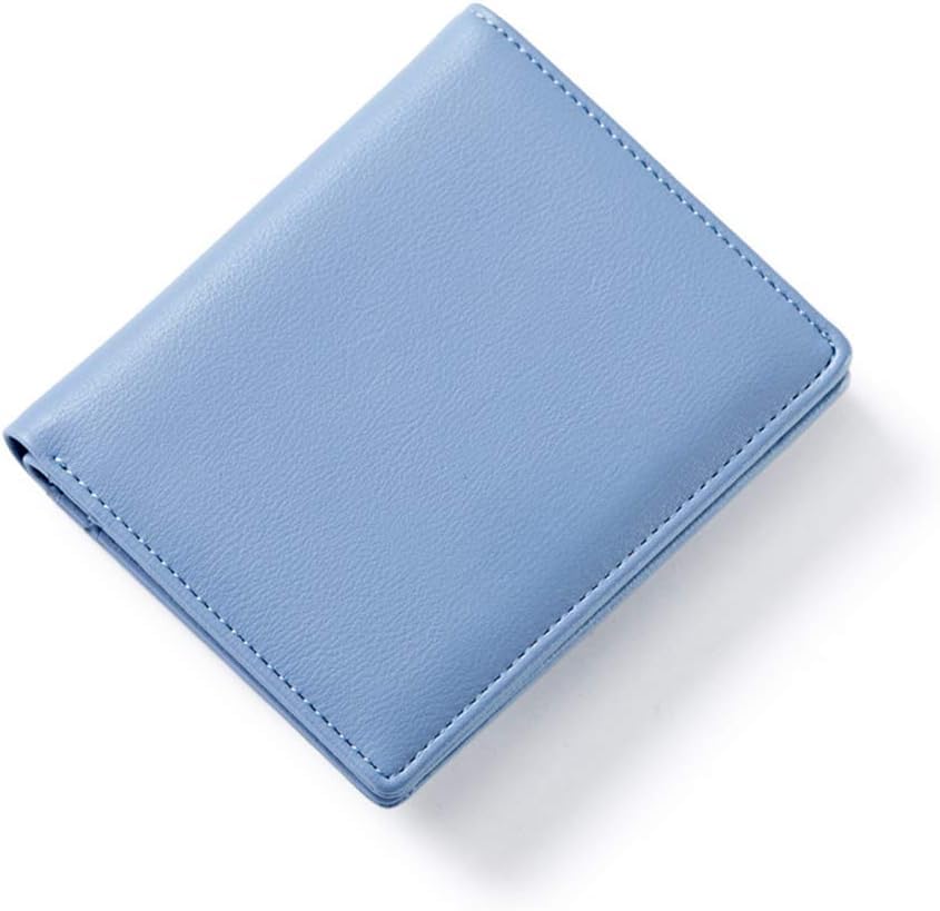 Mini Bifold Genuine Leather Wallet for Women Compact Slim Design with ID Window 6 Card Slots Lightweight (Blue)