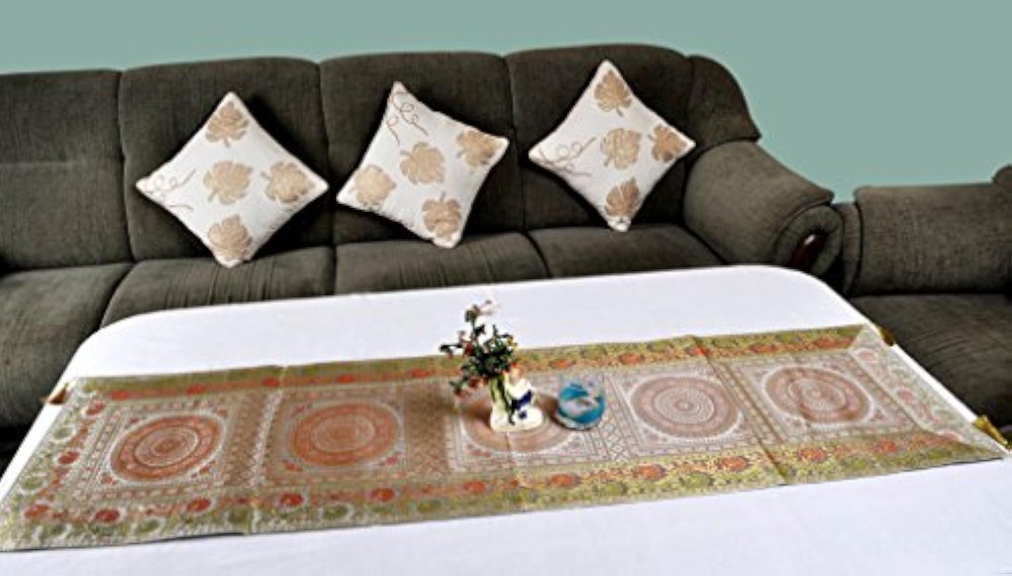 Lal Haveli Rectangle Shape Silk Table Runner for Wedding