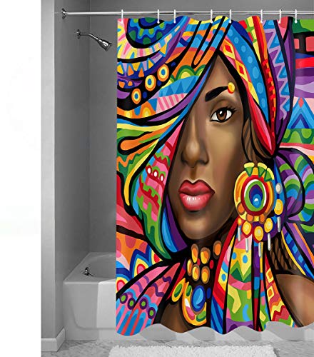 Ntetsn African Ethnic Style Girl Shower Curtains, Black Woman Tribal Decor Fabric Shower Curtain, Washable Polyester Bath Curtain For Kids Bathroom Accessories With 8 Hooks, 48W X 72L Inches Ylyynt779 #TOP6