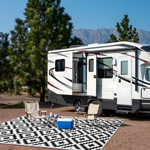 OLANLY Waterproof Outdoor Rug 5x8 ft, Outdoor Plastic Straw Rug for Camping, RV Mat Outside, Indoor Outdoor Carpet for Porch, Deck, Backyard, Balcony, Picnic, Black & White - Image 8