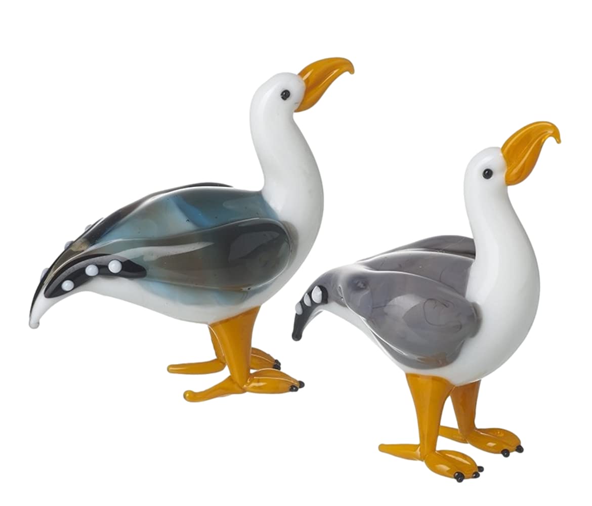 Set of 2 Miniature Herring Gull/Seagull/Coastal Sea Bird Glass Figurines - 6.5 cm