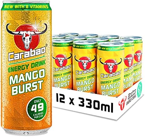 Carabao Energy Drink Sugar Free Green Apple, Can Case, Zero Sugar, Low Calorie, Light Fizzy Fruit Flavour, Vegan, Gluten Free Drink, B Vitamins, Taurine, Caffeine, Bulk Crates, 330 ml (Pack of 12)