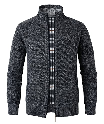 Btmpmcs Cárdigan de Punto para Hombre Casuales Chaqueta con Cremallera Suéter de Punto De Manga Larga Otoño Invierno Grueso y cálido Abrigo con Forro Polar Slim Fit Cálida
