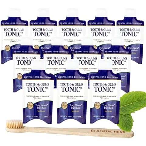 Dental Herb Company - Tonic Traveler - Single Use Tonic Mouthwash (12 Pack) with Bamboo Toothbrush Cover