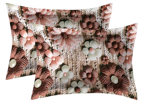 Image of DECORUM 300TC Glace Cotton Elastic Fitted King Size Bedsheet (72''X78'') with 2 Pillow Covers | Soft & Comfortable Cotton Feel | Fits Upto 8'' Mattress | Vintage Blush Floral Weave