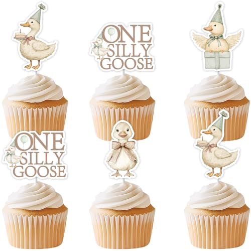Decoración para cupcakes de ganso tonto y adornos de tarta para fiesta de granja