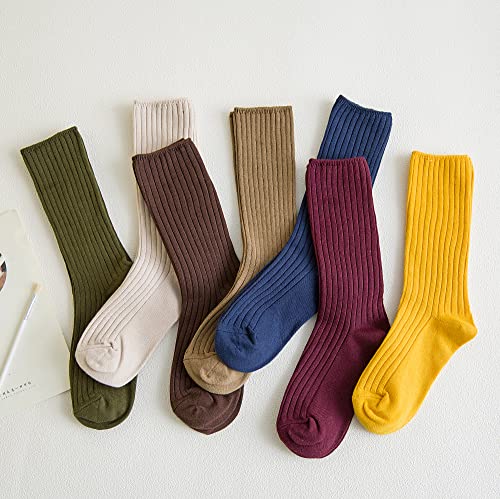 Womens Cotton Crew Socks Soft Cotton Casual Solid Color Socks Stretchy Above Ankle Socks for Women Girls 7Pairs2