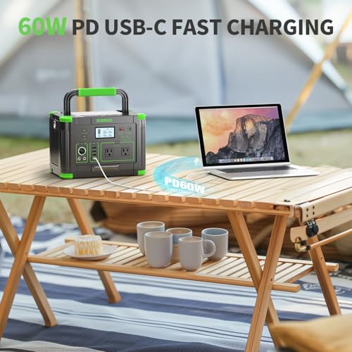 Image of Portable Power Station 500W, 519.48Wh Solar Generator, 120V Pure Sine Wave | 60W USB-C PD, 10 Ports for Home Use,Outdoor Camping RV Van,Off-Grid Living,Dark Green