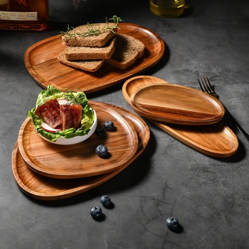 ARMYJY Plateau ovale en bois massif, assiette en bois massif, vaisselle irrégulière pour servir des plats, des collations, des fruits, planche à dessert (30,5 x 20 cm) – vue 6