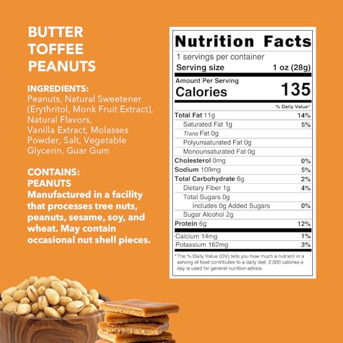 Image of Earthside Farms - Butter Toffee Peanuts, Candied Peanuts, No Sugar Added, Keto Friendly Snack, Non GMO, Plant Protein, Vegan Snack (1oz, 6 pack)