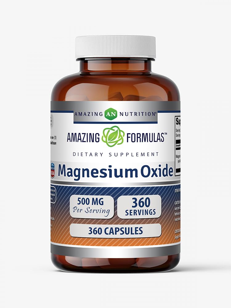 Amazing Formulas Magnesium Oxide Supplement | 500 Mg per Serving | Capsules | Non-GMO | Gluten-Free | Made in USA (1 Pack | 360 Capsules)