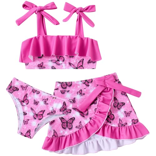Image of ALISISTER Girls Swimsuit 3 Piece Bathing Suits Flounce Bikini Tankini Set Beach Swimwear with Cover Ups Skirt for 3-8 Years
