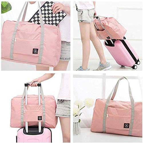 2PCS Foldable Travel Bag Luggage Storage for Sports Gym Water Resistant Nylon Canvas Duffel for Men, Women 32 Liter (Red+Pink)