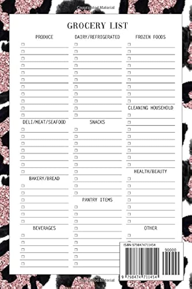 grocery-list-with-categories-small-size-the-simple-category-template-allow-for-quick-and-organized-lists-11-categories-for-planning-and-creating-a-list-cute-gift-for-pink-glitter-leopard-lover for Free Printable Grocery List With Categories Grocery List With Categories: Small Size The Simple Category Template Allow for Quick and Organized Lists 11 Categories for Planning and Creating a ... List Cute Gift for Pink Glitter Leopard Lover: for Free Printable Grocery List With Categories