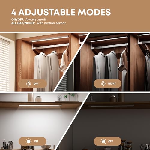 Image of LROLTEF Under Cabinet Lighting Wireless, 2 Pack 11.8 inch 2200mAh 6500K Dimmable Motion Sensor Light Indoor, Rechargeable LED Under Counter Lights for Kitchen, Shelf, Stairs, Closet