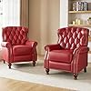 Hulala home genuine leather recliner chair set of 2 wsolid wood feet modern adjustable tufted push back arm chair wrivet decoration home theater seating reclining sofa for living room red  urban country home decor