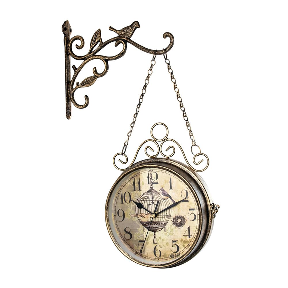 Uposao Orologio da parete retrò a doppia faccia, orologio da parete in ferro con numero di 25 cm, a batteria, orologio della stazione di New York per interni ed esterni, giardino, cucina, cortile