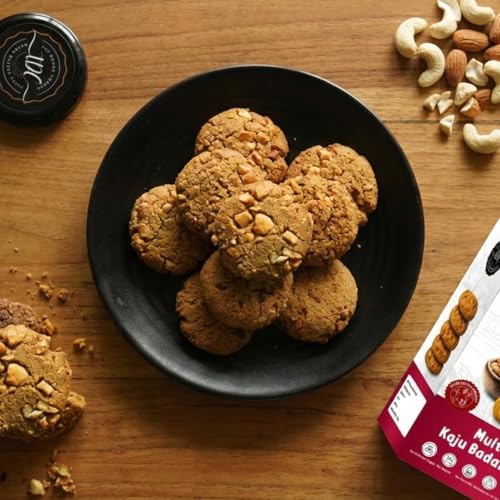 Image of THE DOUGH CORNER Healthy Multi Millet Kaju Badam Cookies | High Protein with Bajra, Jowar, Ragi, and Barley Flours | Jaggery | No Maida, No Sugar, No Palm Oil | Guilt-Free Snack for All Ages-200 Gm