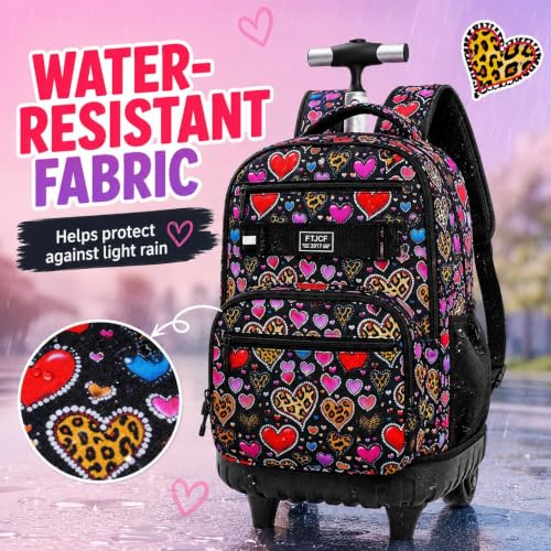 Image of 3Pcs Rolling Backpack for Girls, 19 Inche Women Roller Bag with Wheels for Adults, Wheeled Bookbag with Lunch Box(Brown)